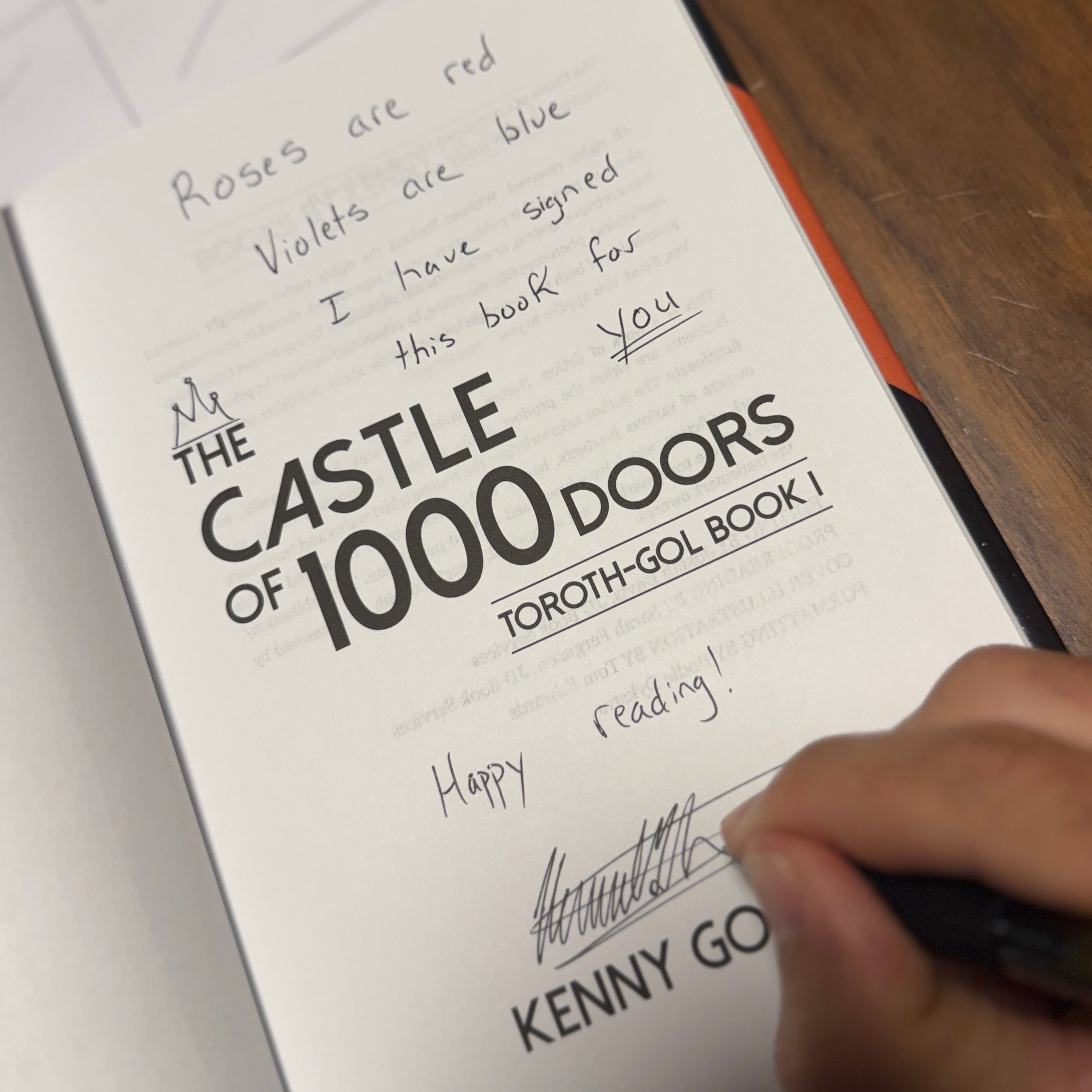 signed page of the castle of 1,000 doors by Kenny Gould